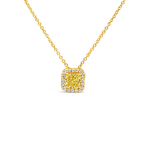 Yellow Diamond Pendant with Halo