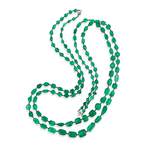 Emerald Bead & Diamond Necklace