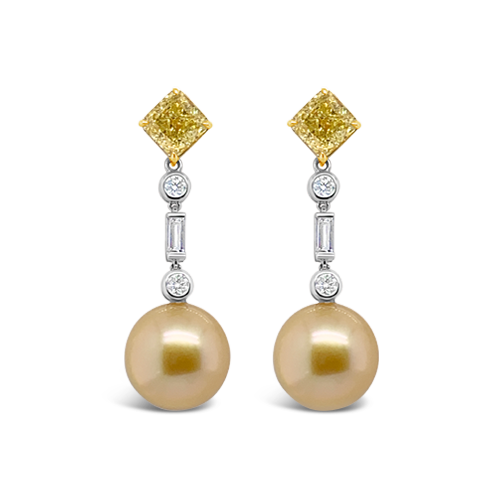 Golden Pearl & Diamond Earrings