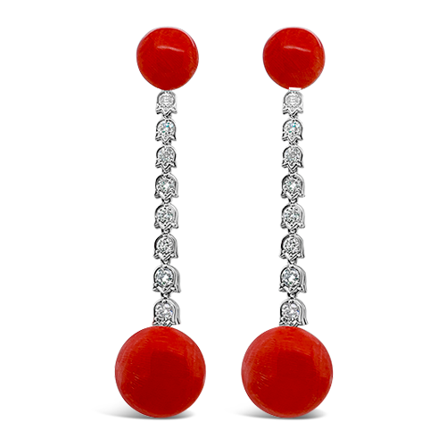 Coral & Diamond Dangle Earrings