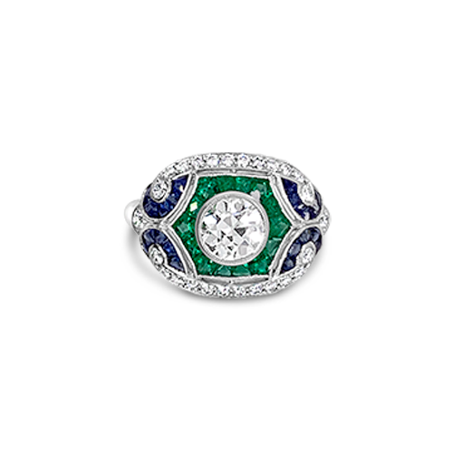 Diamond, Emerald & Sapphire Ring