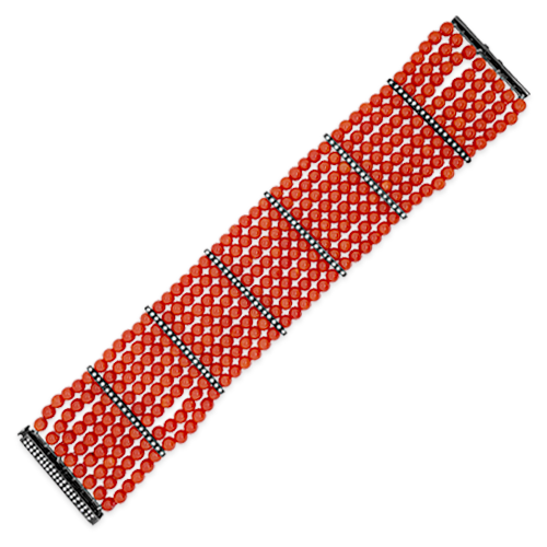 Coral Bead & Diamond Bracelet