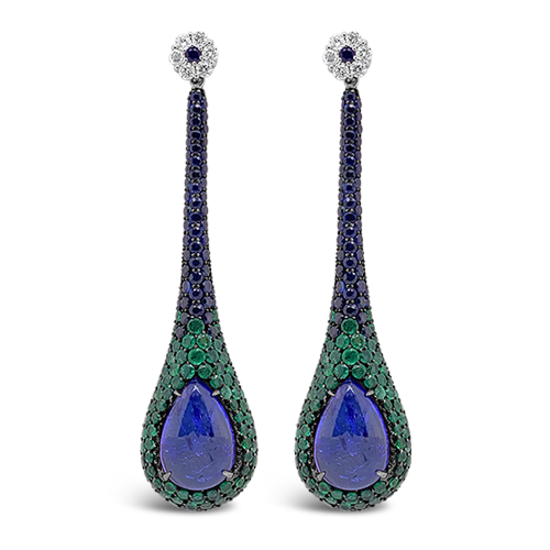 Sapphire, Emerald & Diamond Dangle Earrings