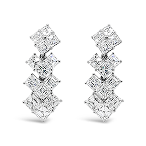 Square Diamond Dangle Estate Earrings