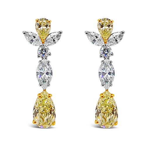 Yellow Diamond Dangle Estate Earrings