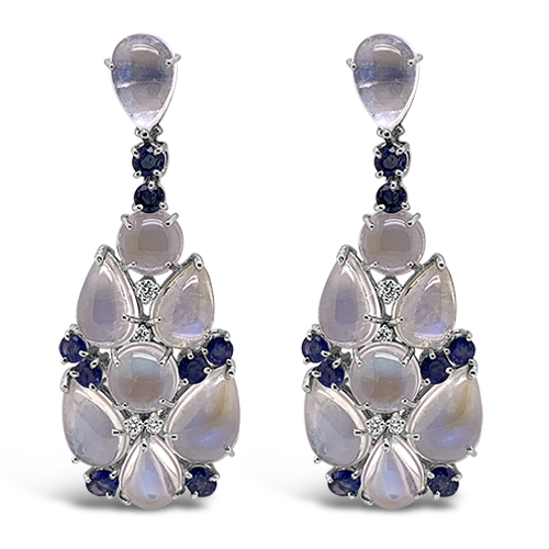 Moonstone, Sapphire & Diamond Estate Earrings