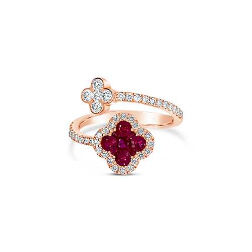 Ruby & Diamond Clover Bypass Ring