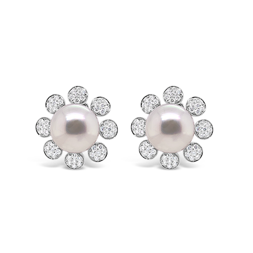 South Sea Pearl & Diamond Flower Earrings