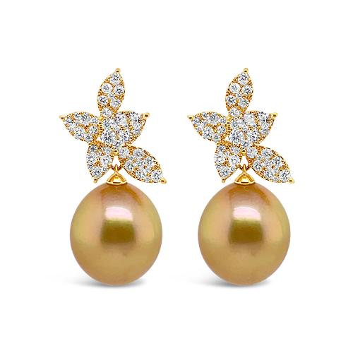 Golden Pearl & Diamond Earrings
