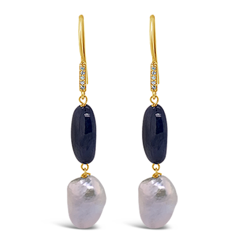 Pearl & Sapphire Dangle Earrings