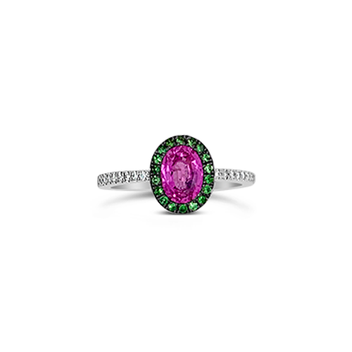 Pink Sapphire, Tavorite and Diamond Ring