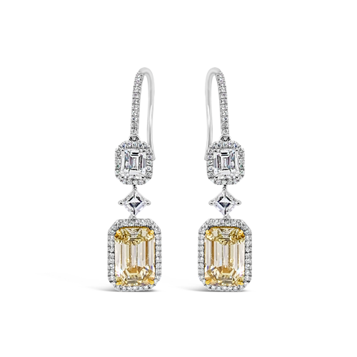 Yellow & White Diamond Dangle Earrings