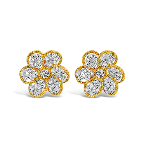 Yellow & White Diamond Flower Earrings
