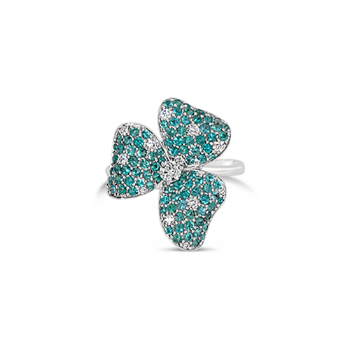 Paraiba & Diamond Flower Ring