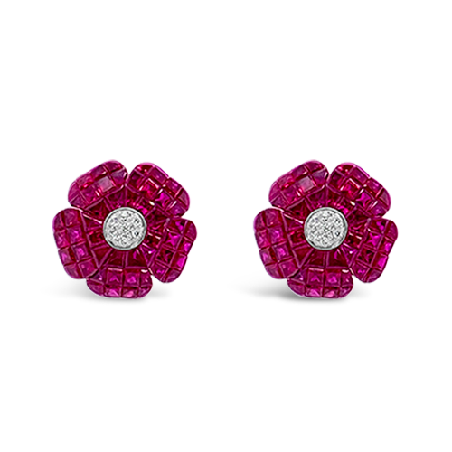 Ruby & Diamond Flower Earrings