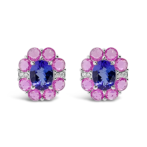 Tanzanite, Pink Sapphire & Diamond Earrings