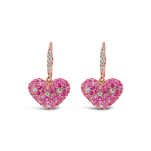 Pink Sapphire & Diamond Heart Earrings