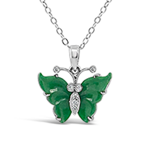 Jadite & Diamond EstateButterfly Pendant