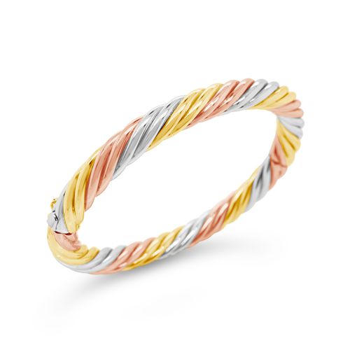 Tri-color Gold Twisted Bangle Bracelet