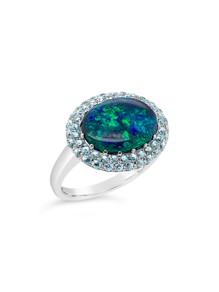 Black Opal & Blue Zircon Ring