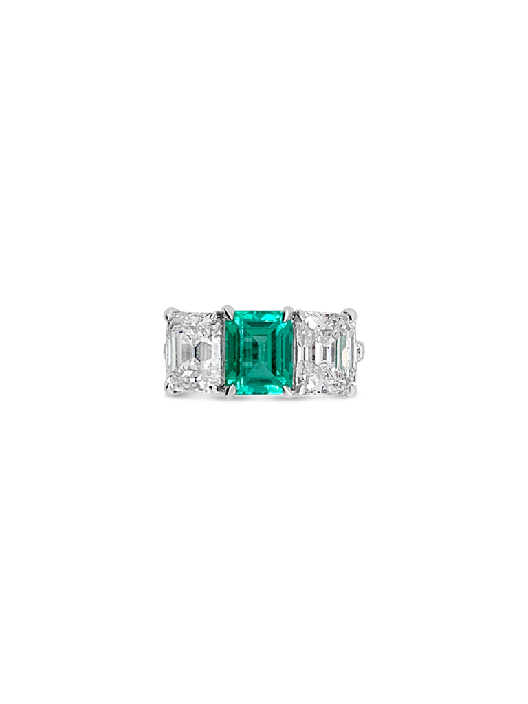 Emerald & Diamond Three Stone Ring