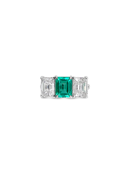 Emerald & Diamond Three Stone Ring