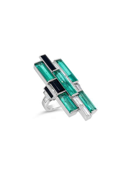 Emerald, Diamond & Onyx Ring