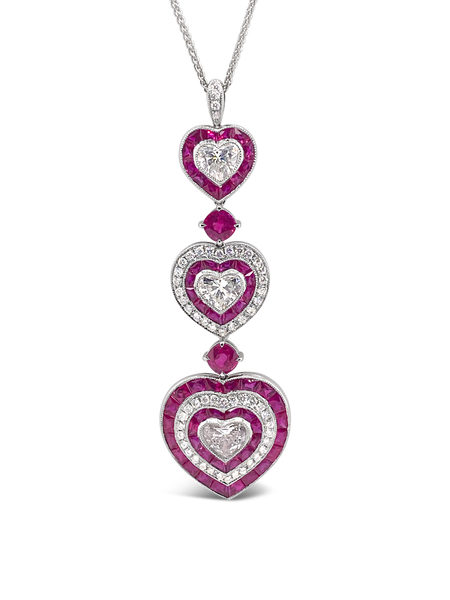 Ruby & Diamond Triple Heart Pendant