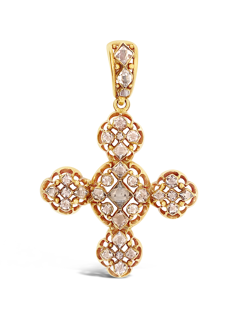 Gold & Crystal Antique Cross Pendant