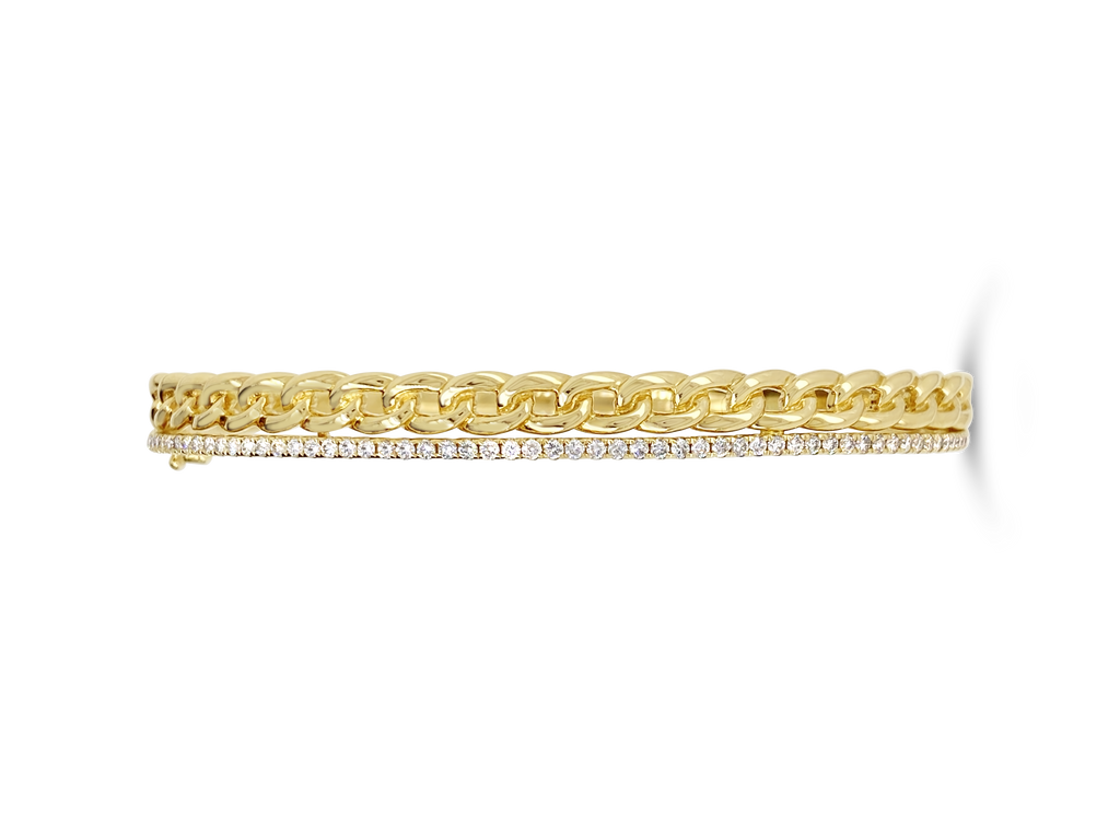 Gold Link Bangle Bracelet with Diamonds