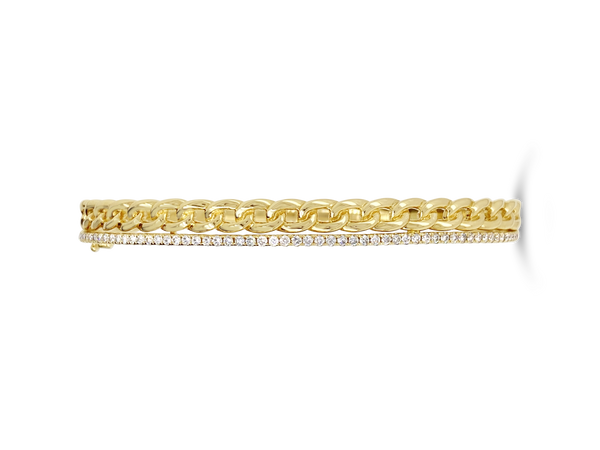 Gold Link Bangle Bracelet with Diamonds