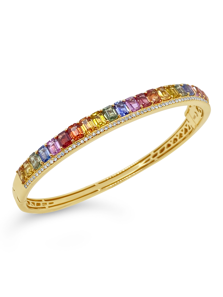 Rainbow Sapphire & Diamond Bangle Bracelet