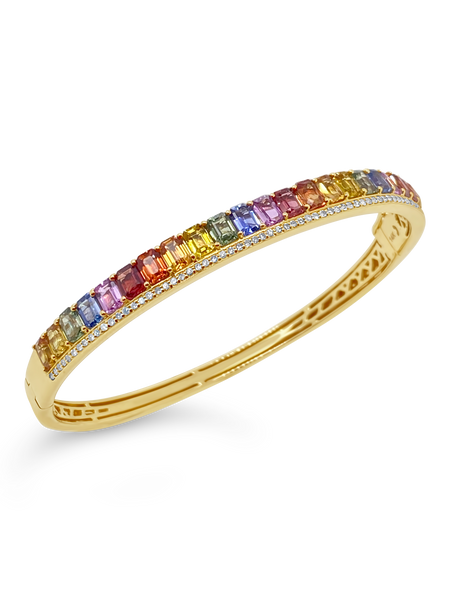 Rainbow Sapphire & Diamond Bangle Bracelet