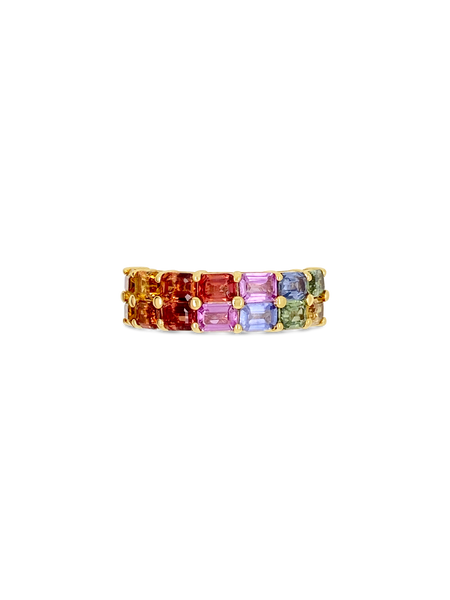 Double Row Rainbow Sapphire Ring