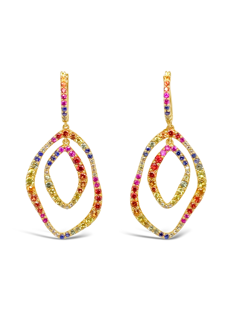 Rainbow Sapphire & Diamond Dangle Earrings