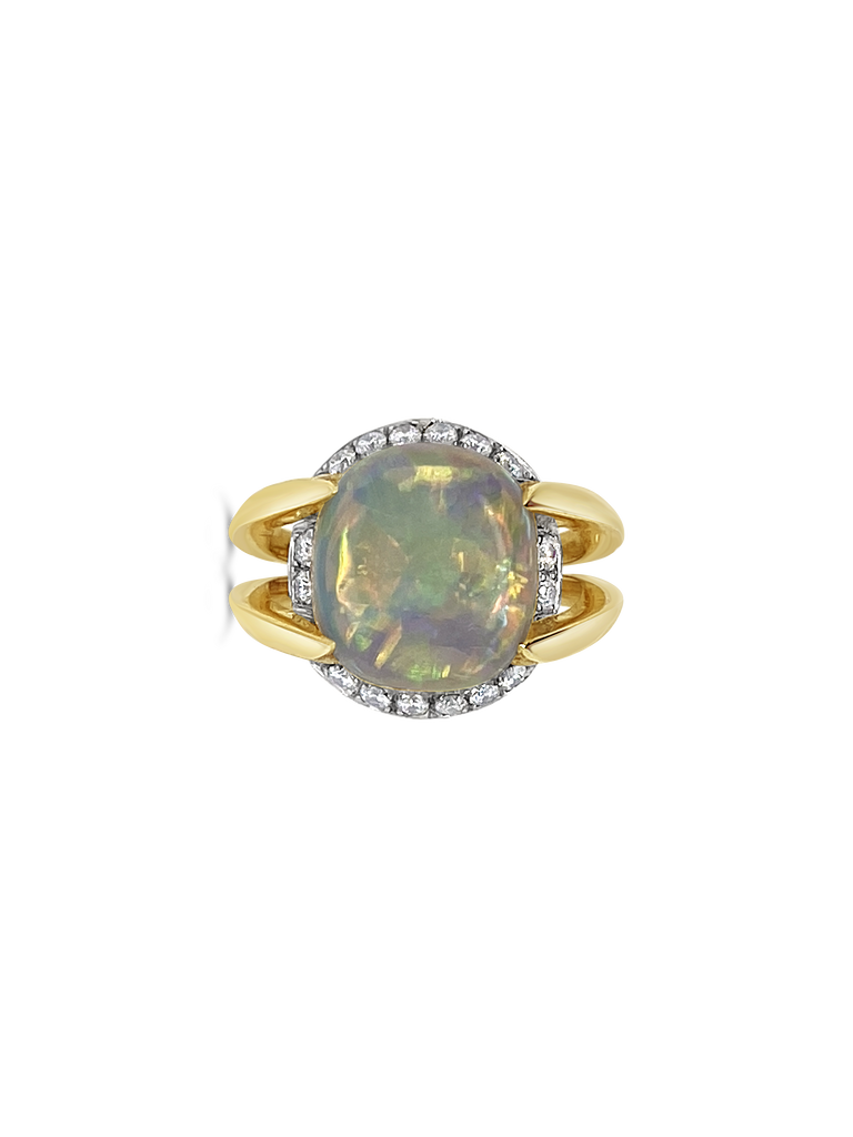 Australian Crystal Opal & Diamond Ring