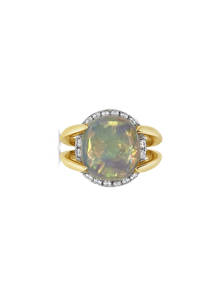 Australian Crystal Opal & Diamond Ring