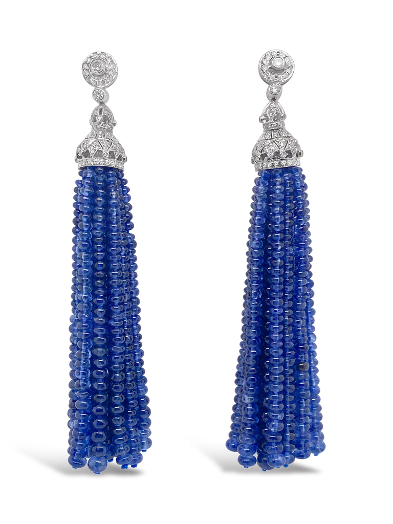 Sapphire Bead & Diamond Tassel Earrings