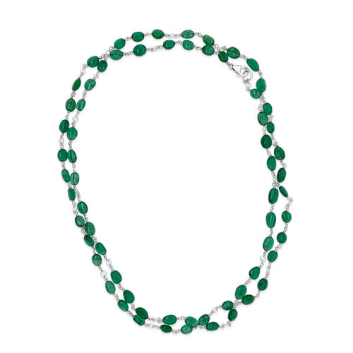 Emerald Bead & Round Diamond Necklace