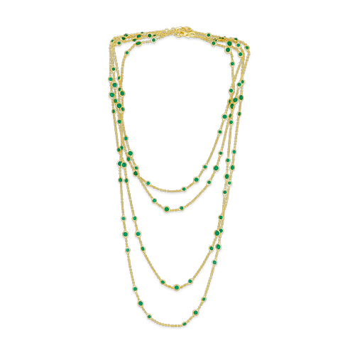 Bezel set Emeralds in Yellow Gold Necklace
