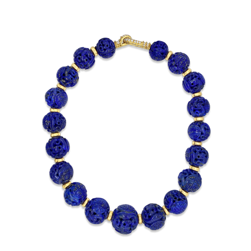 Carved Lapis Bead Necklace