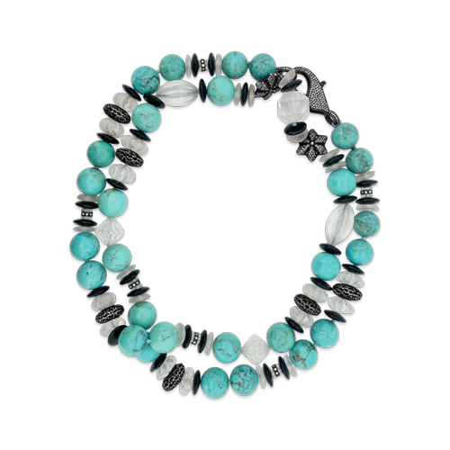 Turquoise & Crystal Necklace with Silver & Diamond Accents