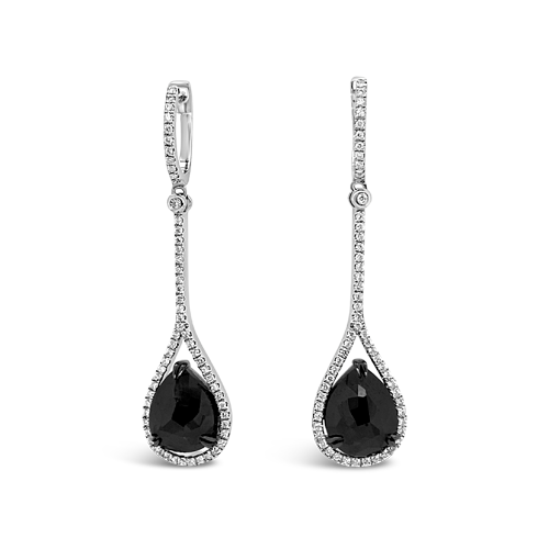 Pear Shaped Black Diamond Dangle Earrings