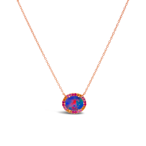 Black Opal Doublet with Rubies & Pink Sapphires Pendant