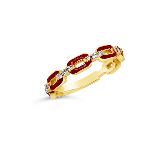 Diamond & Red Enamel Link Ring