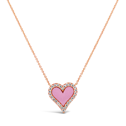 Diamond & Pink Enamel Heart Pendant