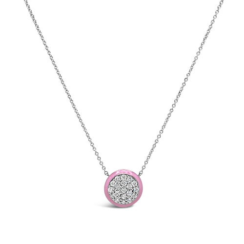 Diamond & Pink Enamel Round Pendant