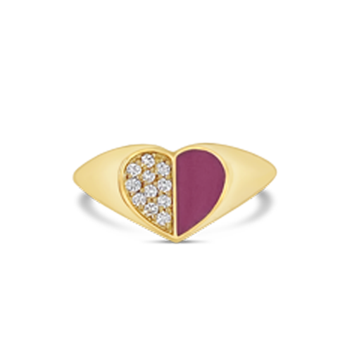 Diamond & Pink Enamel Heart Ring