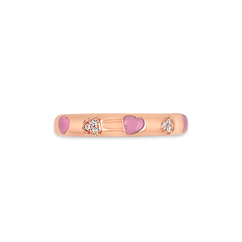 Diamond & Pink Enamel Heart RIng