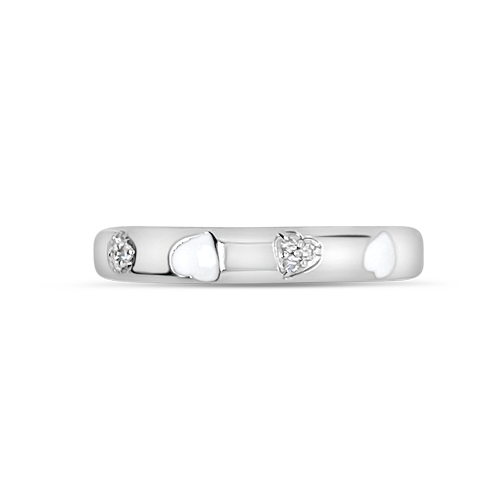 Diamond & White Enamel Hearts Ring